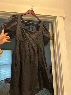 Jacqui E Black Mini Dress with Puff Sleeves